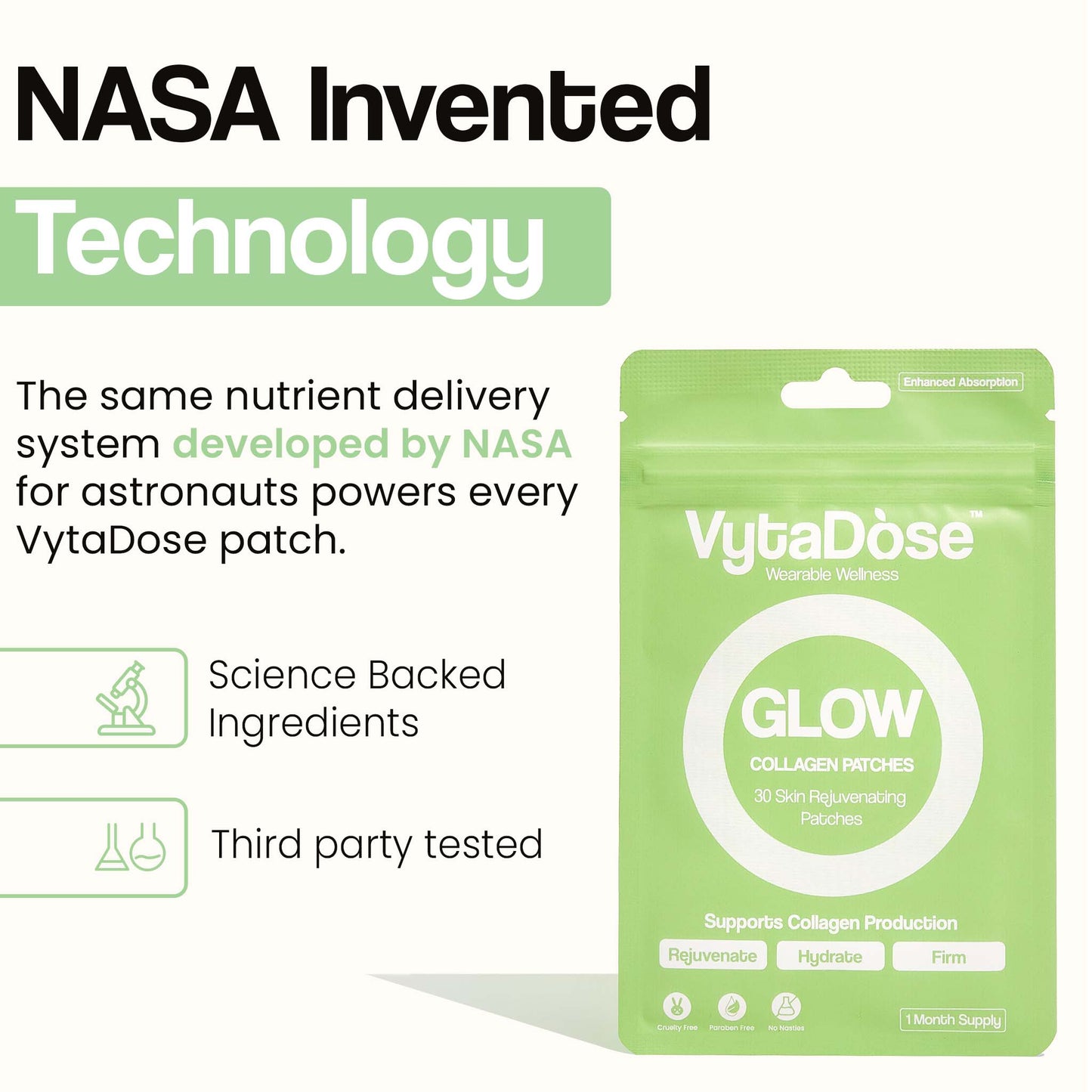VytaDose Glow Collagen Patches with NASA tech, science-backed, tested, for radiant skin