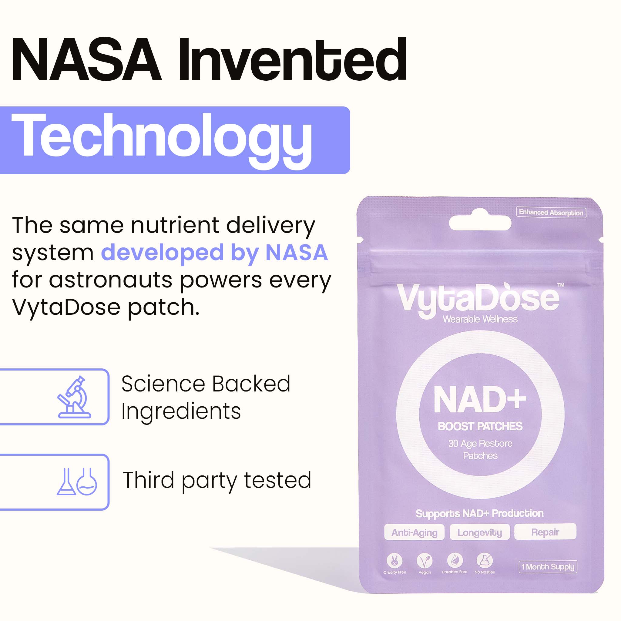 VytaDose NAD+ patches use NASA-developed delivery tech with science-backed ingredients.