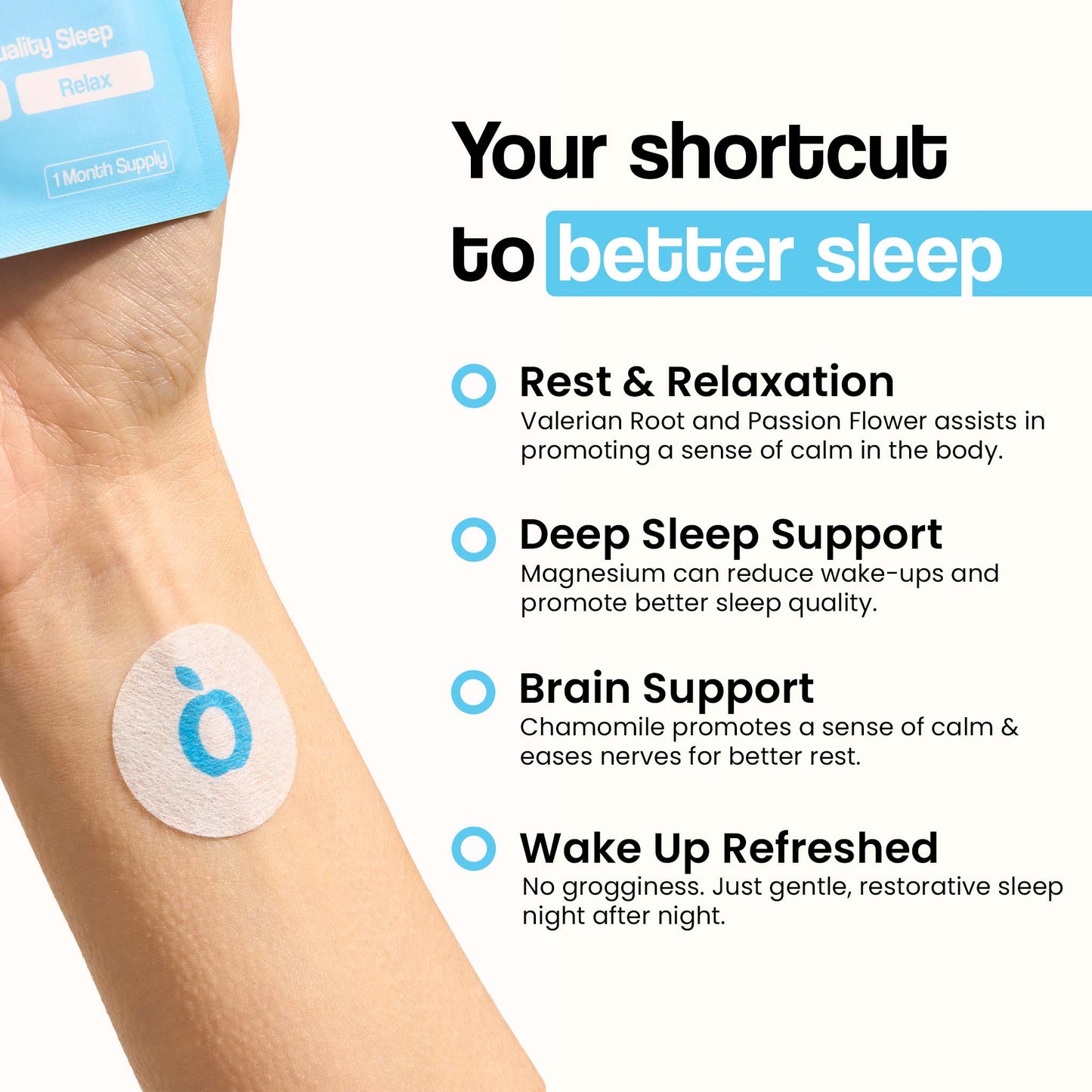Vytadose sleep patch on arm promoting relaxation, deep sleep, brain support & refreshed wakeup